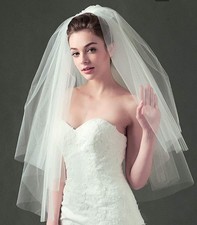 Bridal Wedding Veils Short 2 Tier White Tulle Blusher Veil with Comb Bride Hair