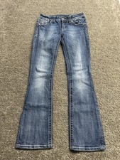 Miss Me Slim Boot Women's 27 Flap Pocket Studded Sequine Mid-Rise Denim Jeans