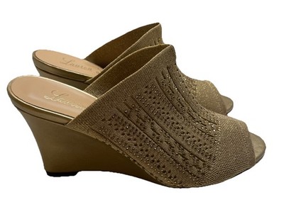 Lauren Lorraine Martha Gold Glitter Wedge Sandals Women s Size 8 NWB