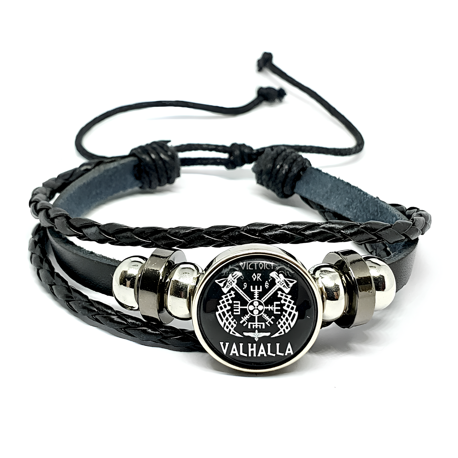Victory Valhalla Viking Bracelet Cuff Leather Vegvisir Compass Norse Jewellery