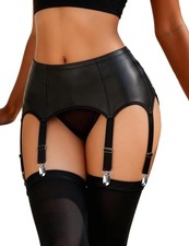 6 Straps PU Leather Garter Belt With Adjustable 12 Metal Clips for Thigh High...