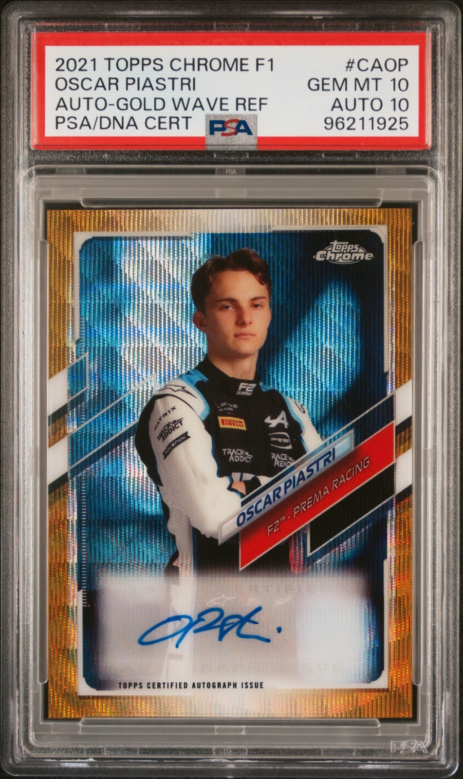 2021 TOPPS CHROME FORMULA 1 OSCAR PIASTRI #CAOP AUTO GOLD WAVE 38/50 PSA GEM 10