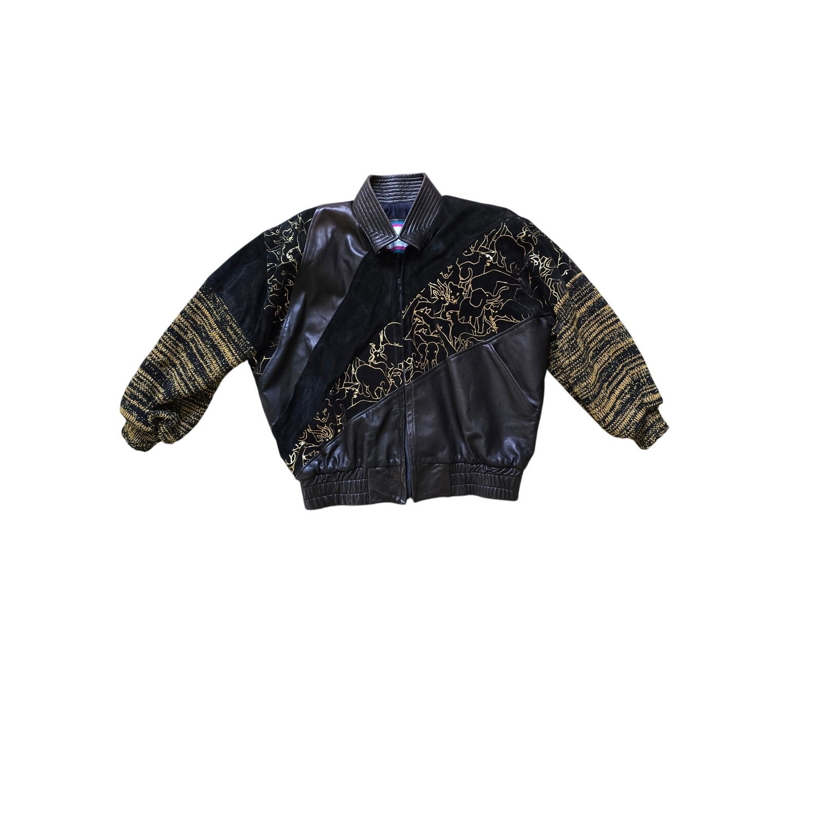 Augustina Carmel Gold Jungle Animal Bomber Jacket in Suede Leather Size Small