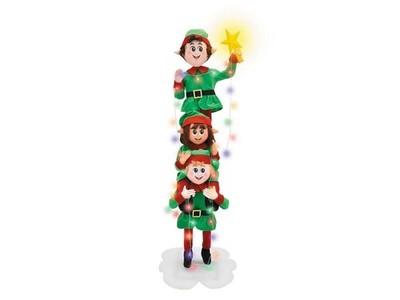 6.5 Ft Light Up Christmas Elf Stack Decoration LED Animated Yard Display w Sound