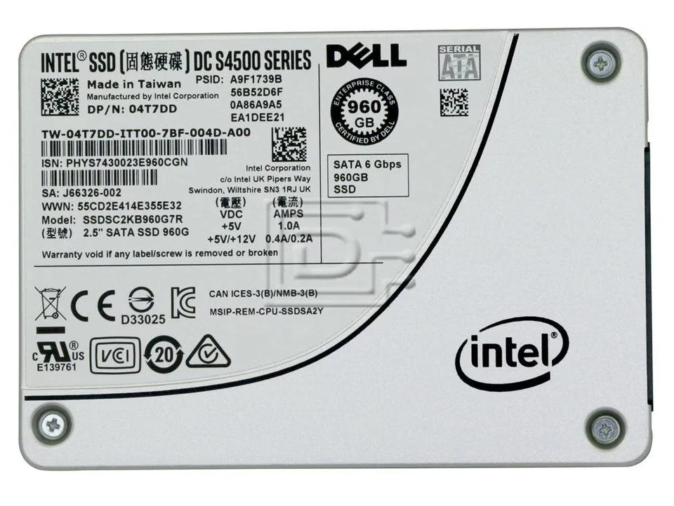Dell 4T7DD / Intel DC S4500 960GB SATA RI SSDSC2KB960G7R 2.5in SFF SSD - Image 2 of 4