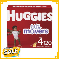 Huggies Little Movers Baby Diapers, Size 4 22-37 lbs , 120 Count