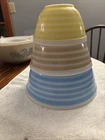 Pyrex Blue, Brown, Yellow Striped Bowl Set Of Three 403,402,401 Look At Pictures
