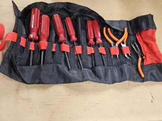 Allgun 15 tools stored in a black fabric roll up pouch