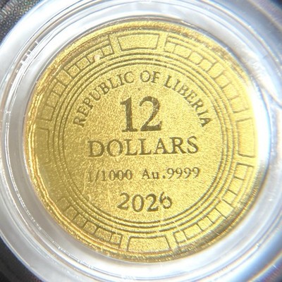 Aerosmith PURE GOLD .999 LP USプロモ 非売品 レア 2026 Las Vegas $12 Liberia 1/1000th Oz Gold Coin .9999 Fine