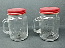Harvest Time Mason Jar Style Salt & Pepper Shakers Set with Red Metal Lids NEW!