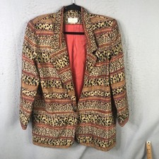 Cheetah Print Blazer Women L Animal Print Multicolor One Button USA 80s Statemen