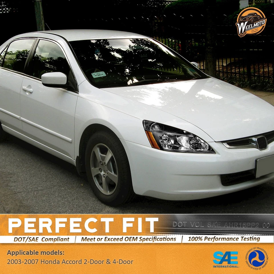 Pair Headlights For 2003-2007 Honda Accord 2/4Dr Black Headlamp, w/o Bulbs Foto 2 de 4