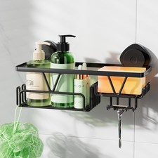 Shower Caddy Suction Cup with Soap Holder and Hooks, Removable Suction Bathro...
