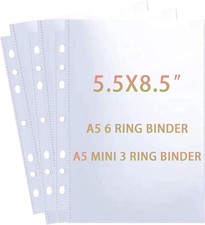 40 Pack 80 Pockets 5.5x8.5 Sheet Protector Sleeves for 6 Ring A5 Binder, A5 Min