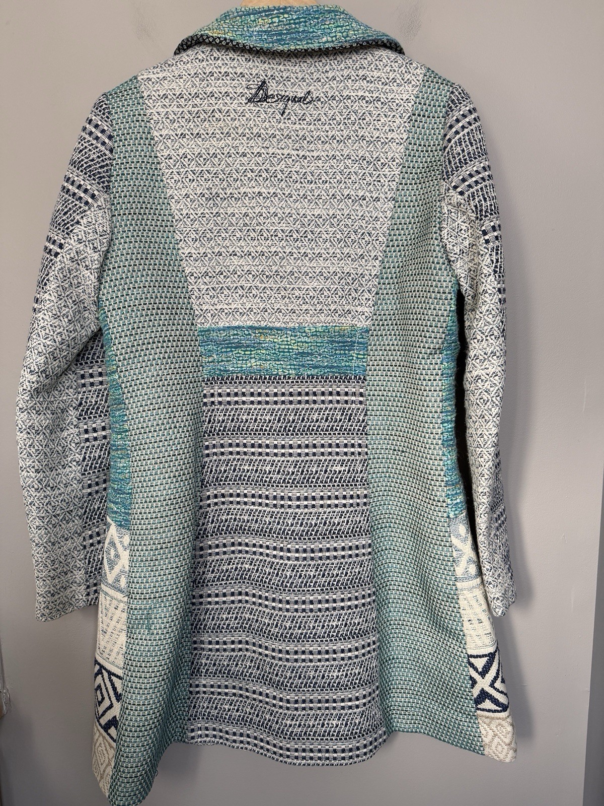 Desigual Patchwork Coat Mixed Media Jacquard Blue… - image 4