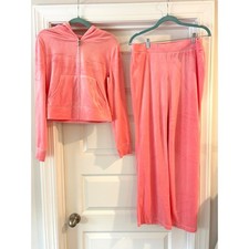 Juicy Couture Velour Tracksuit Set Pink Flamingo Rhinestone Logo Hoodie Medium