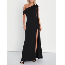 Lulus Stepped Out Stunning Maxi Dress Women L Black Stretch One-Shoulder Mermaid