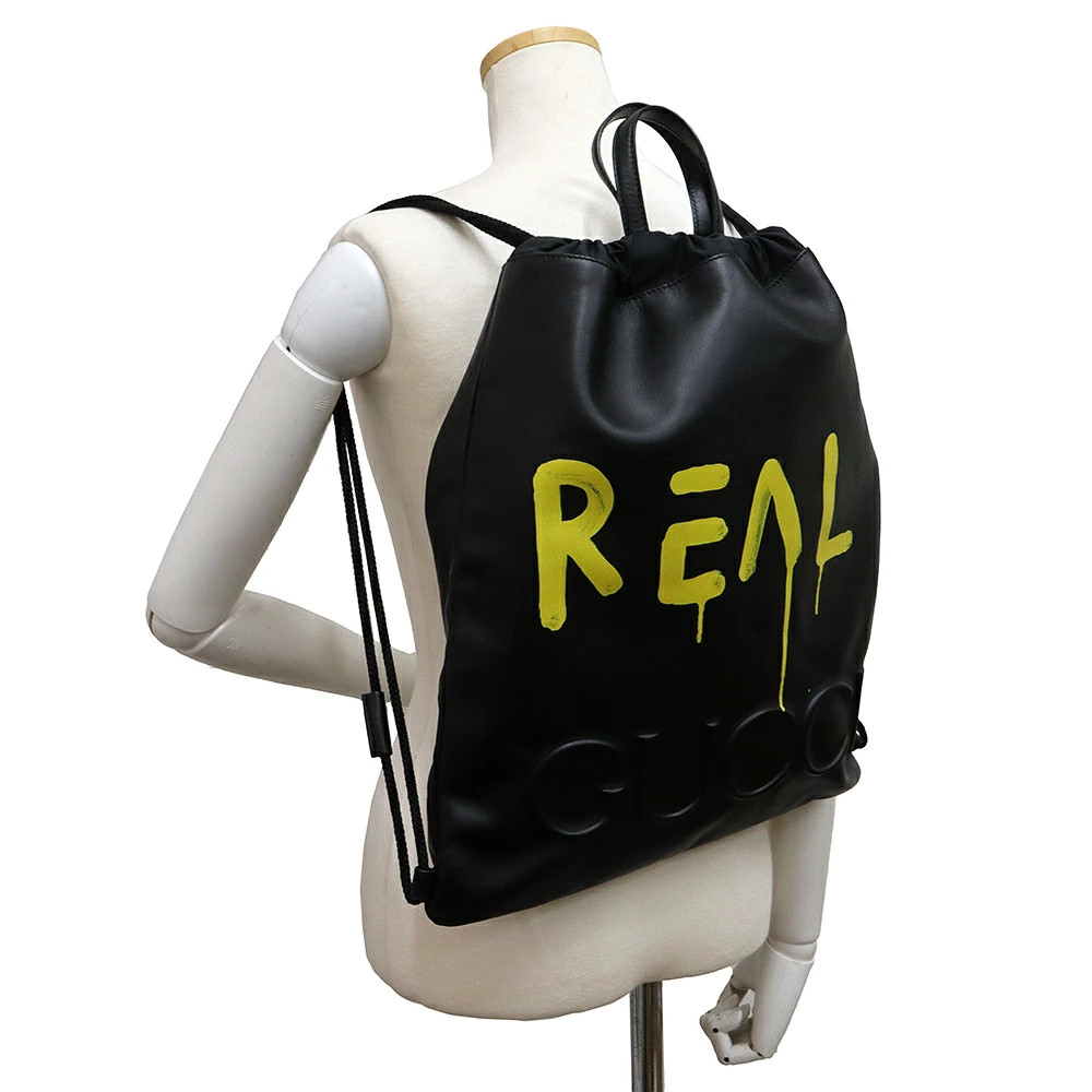 GUCCI Ghost Logo Drawstring Knapsack 36x43cm Cowh… - image 9