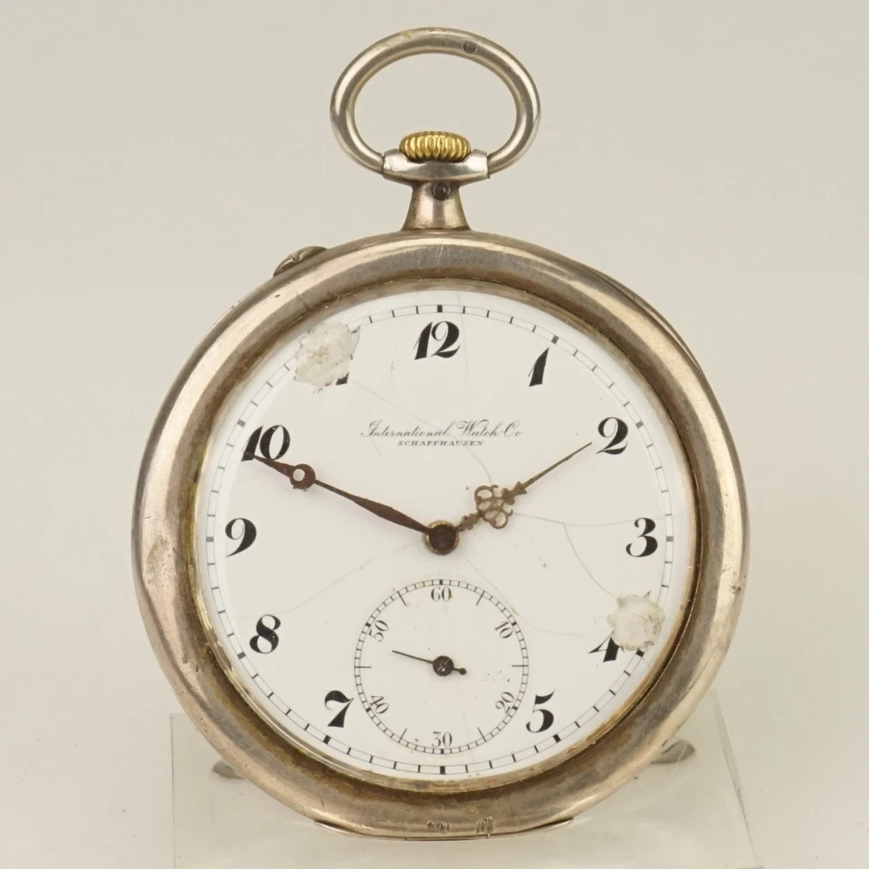 工作! 银色IWC Schaffhausen怀表男士无保险丝双工无中继器 — 第 2/4 张图片