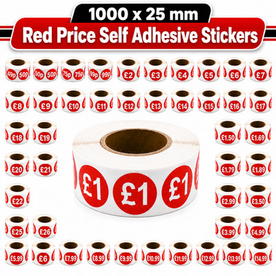 1000x 25 mm red price self adhesive stickers sticky labels for retail ...