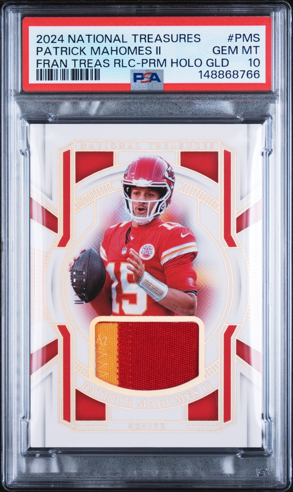NATIONAL TREASURES FRANCHISE TREASURES RELICS PATRICK MAHOMES II 2/10 PSA 10