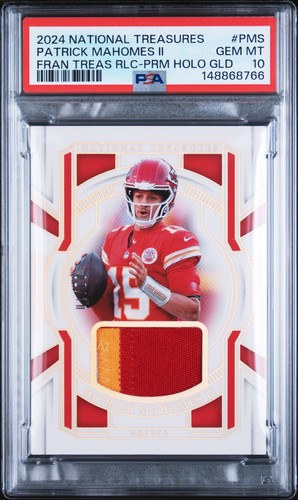NATIONAL TREASURES FRANCHISE TREASURES RELICS PATRICK MAHOMES II 2/10 PSA 10
