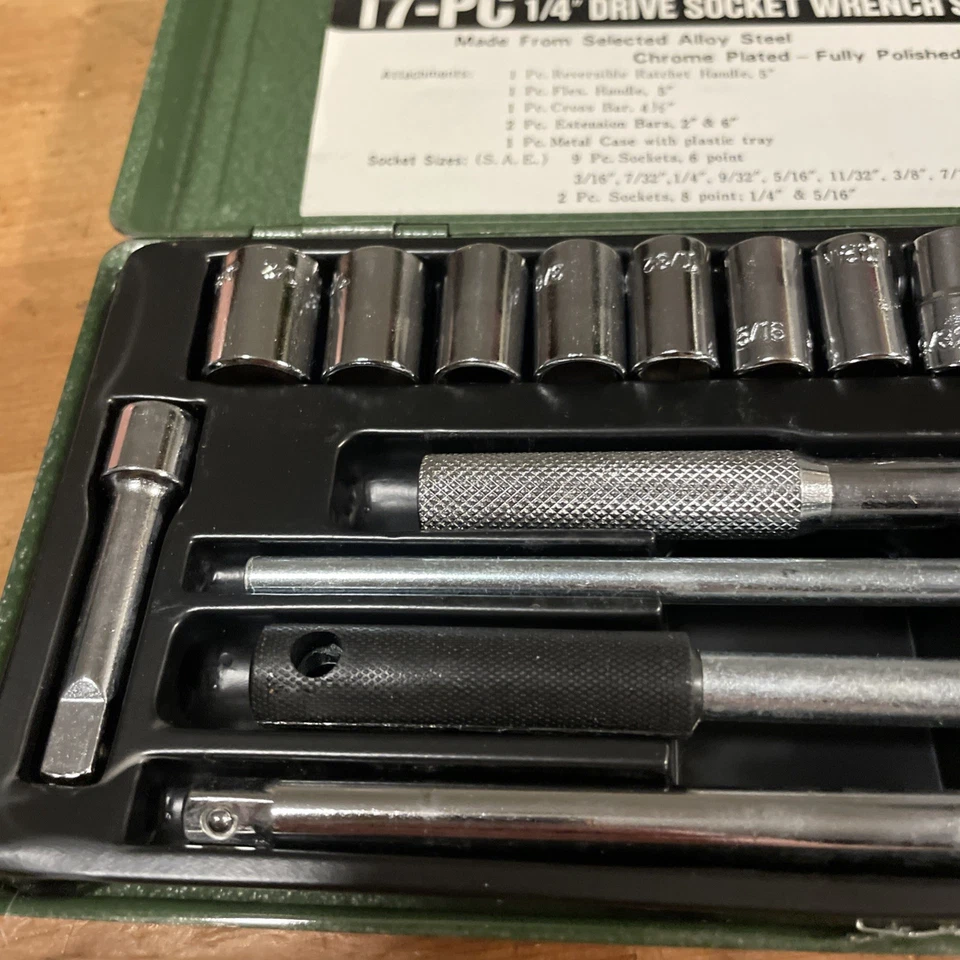17pc 1/4” Drive Socket Wrench Set SAE Tools Ratchet Breaker Bar Sockets Japan - Image 3 of 4