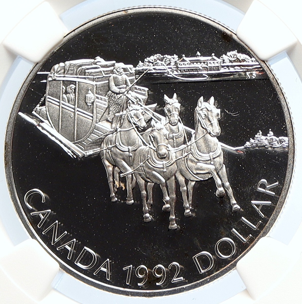 1992 CANADA Elizabeth II Kingston STAGECOACH PRF SILVER Dollar