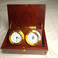 Montreux Clock Thermometer Wood Brass Box Vintage Desk Set Mantel Display lucent
