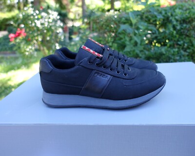 PRADA SHOES 39 1/2 shoe sneaker sneakers black red stripe sport 5 1/2
