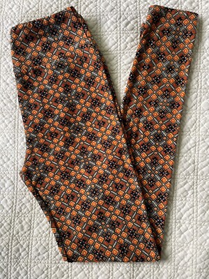 Lularoe Leggings OS Black Orange Green Mosaic Aztec Geometric Medallions VTG