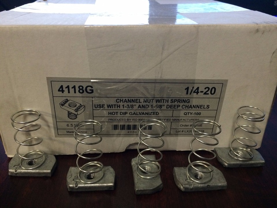 Écrous à Ressort Mini/Junior P7006-1420 1/4"-20 (pour Rails Unistrut) - Boîte De 50
