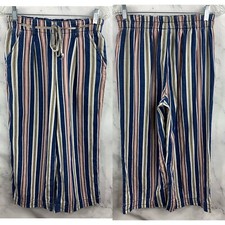 American Eagle Wide Leg Pants Blue Sz S Tie Waist Stripped Boho Cropped Comfy