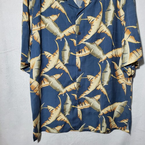 Axist Shirt Men's Large 100% Silk Short Sleeve Button Up Blue Floral Hawaiian - Picture 3 of 9