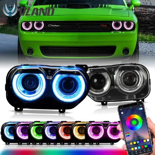 Juego de pares de faros VLAND RGB DRL para Dodge Challenger 2015-2023 luces delanteras - Imagen 1 de 22