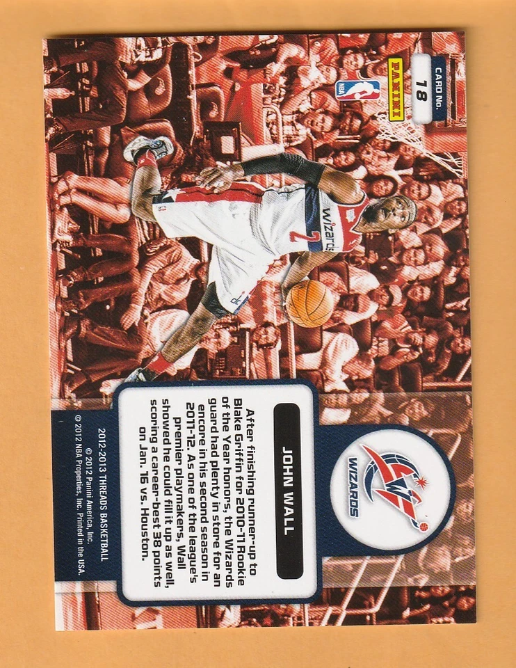 John Wall Washington Wizards 2012-13 Panini Threads High Flyers #18 Kentucky 4Y - Image 2 of 2