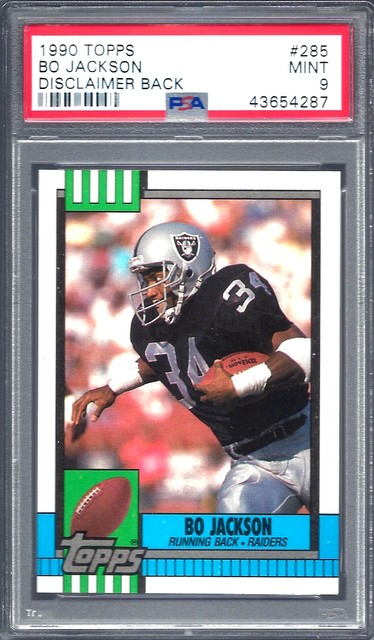 1990 TOPPS FOOTBALL 285 BO JACKSON DISCLAIMER BACK PSA 9 MINT 4287 