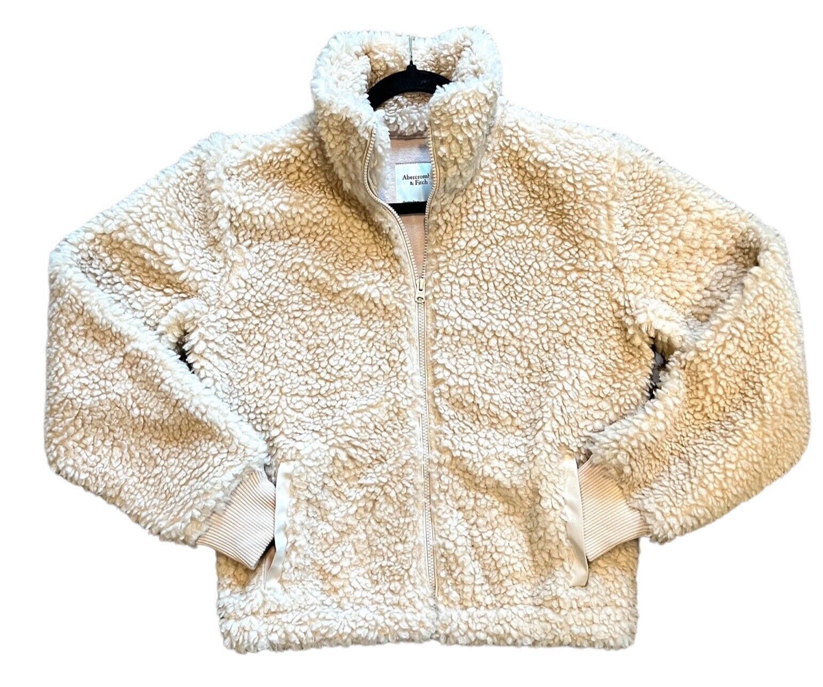 Abercrombie & Fitch Off-White Sherpa Warm Fuzzy Jacket Coat w/Hood