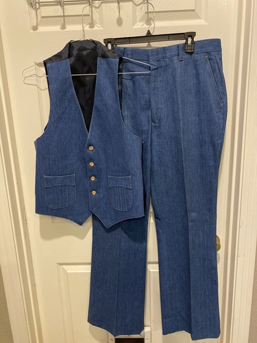 denim pants set vest wide leg 70s Women 