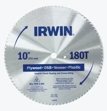 IRWIN Tools Steel Table / Miter Circular Saw Blade, 10-Inch 180T (11870)