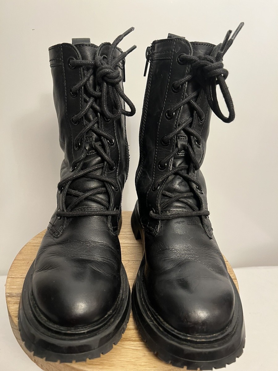 靴 00s ZARA leather side gore boots archive Zara Special Edition Black Thigh High Lace Up Goth Alt Zip Boots