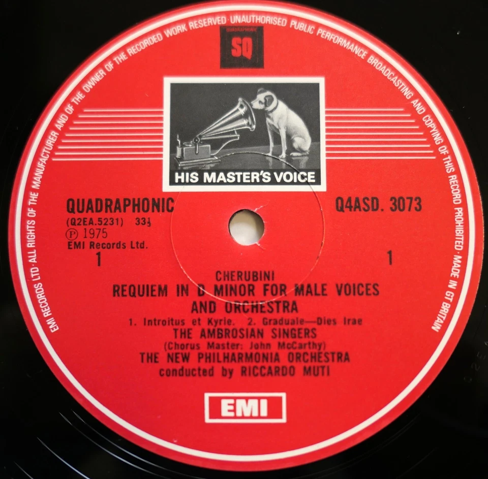 Q4 ASD 3073 ED1 Cherubini Requiem Riccardo Muti 1975 NEAR MINT Quad EMI 1st - Image 2 of 4