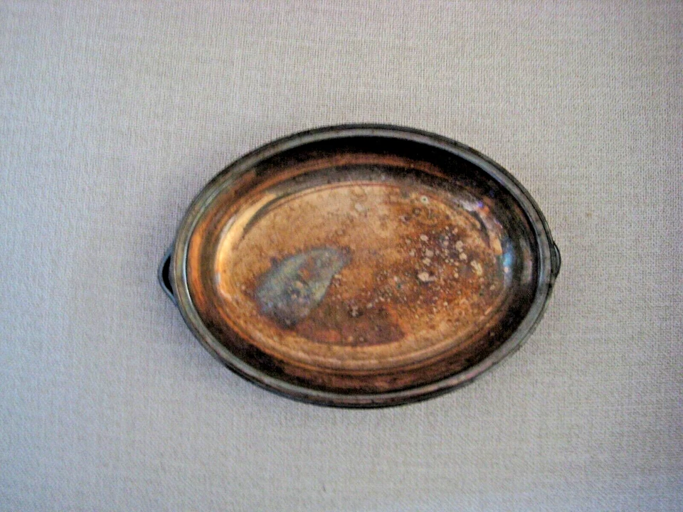 Plato de aperitivo vintage de plata ovalado de 9" 2 asas deslustrado Foto 4 de 4