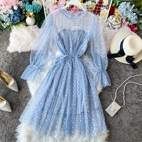 Femme Paillettes Sequin Fairy Maille Pur Superposé Robe Tunique Clochette Long - Picture 13 of 18