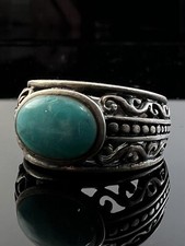 Vintage Southwest Turquoise Filigree Silver Ring Size 6
