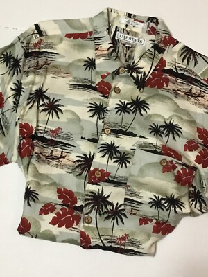 Men's Shirt Hawaiian Tropical Island Boat Sz XL Casual Button Short Sleeve Shirt
