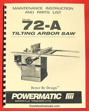 POWERMATIC 72A Table Saw Owner Operator Parts Manual 0535