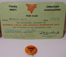 1950s Young Men's Christian Association YMCA Fishing Fish Pin Card Kansas City