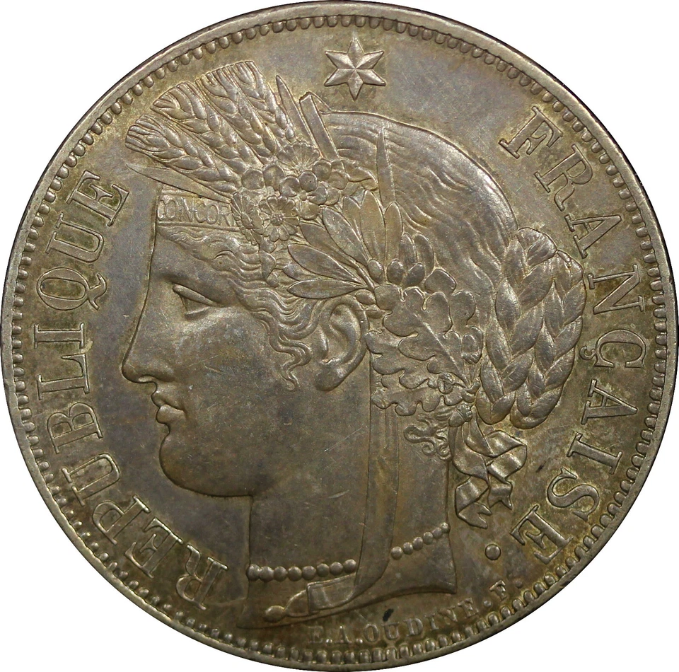 Francia Segunda República Plata 1850 A 5 Francos aUNC/UNC Buen Tono KM# 761.1 (6) Foto 2 de 3