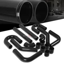 8PC 3" BLACK ALUMINUM FMIC TURBO INTERCOOLER PIPING KIT W/COUPLER HOSES & CLAMPS